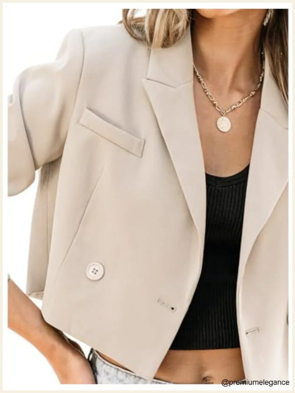 Cropped Open Front Blazer Women Business Casual Suit Jacket Double Breasted